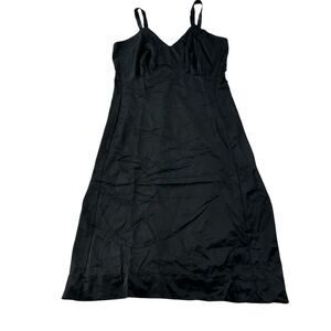 50s Vintage Movie‎ Star Full Slip Black Nylon Chiffon Embroidered Scallop Hem 36